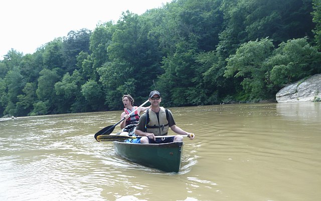 Goofy guys canoeing on Big South Fork River