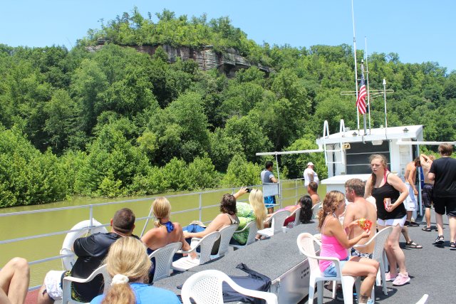 People on the open top deck of the Cumberland Star Riverboat